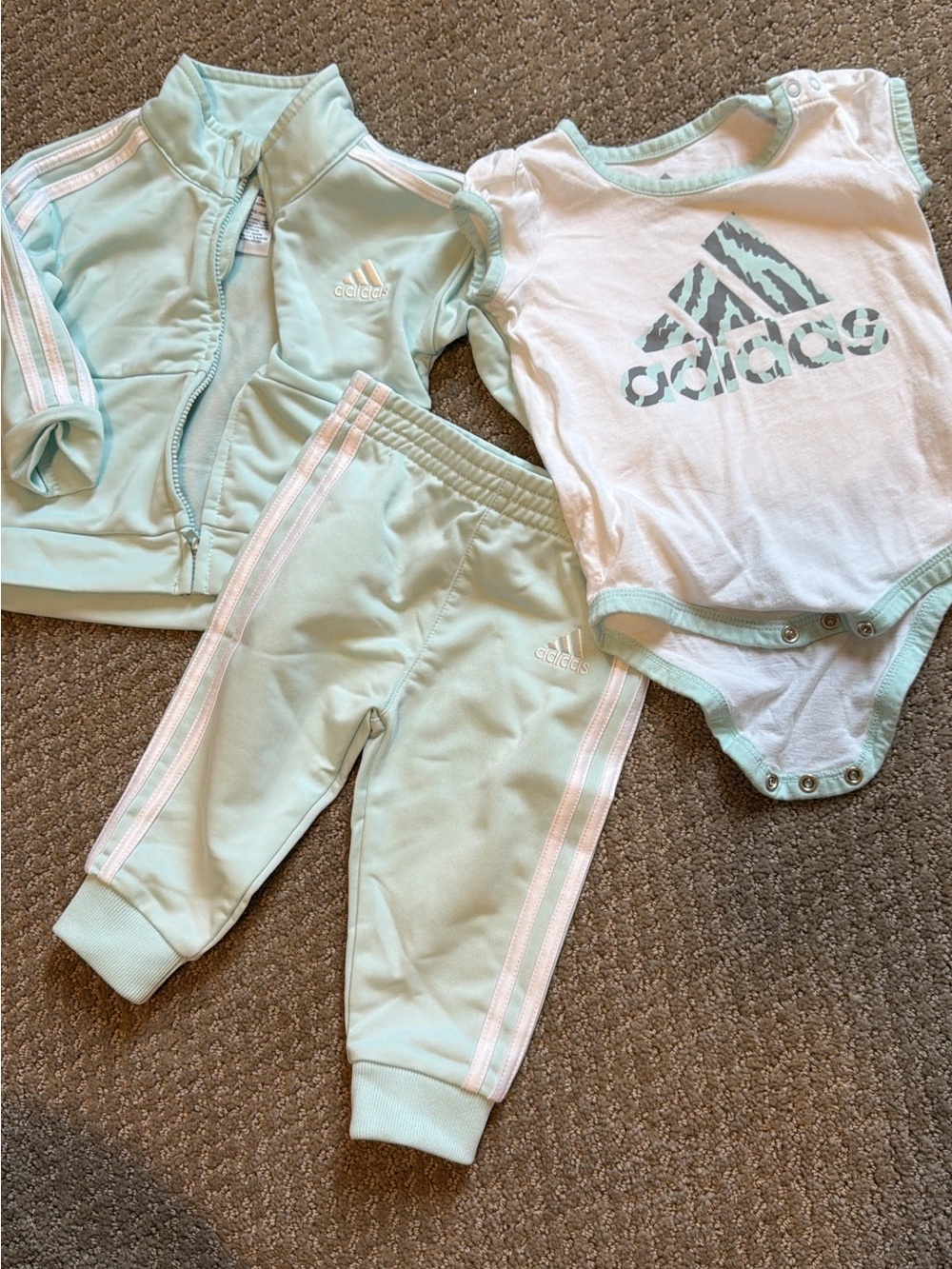 adidas Mint Green Infant 3-Piece Tracksuit and Bodysuit Set